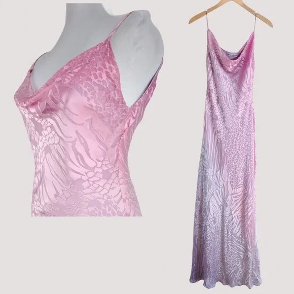 Elegant light pink lavender purple ombre silk maxi gown - Picture 1 of 16